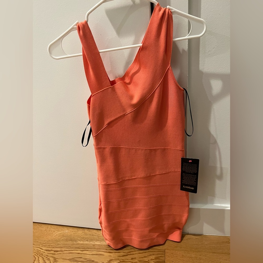 Bebe asymmetrical straps coral dress